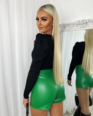 Mollie Puff Sleeve Ribbed Bodysuit - Black