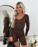 Maya Ribbed Unitard Playsuit - Chocolate