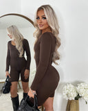 Maya Ribbed Unitard Playsuit - Chocolate