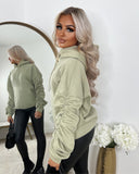 Penny Ruched Sleeve Hoodie - Sage Green