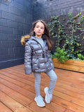 Abbie Belted Metallic Kids Coat - Grey