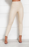 High Waist Leggings - Cream Faux Leather