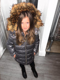 Sophie Metallic Kids Coat - Grey