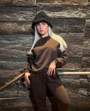 Tulip Round Neck Tracksuit Set - Chocolate