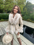 Freya Belted Fur Coat - Cream