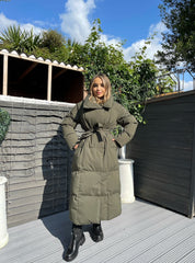 Trisha Long Padded Duvet Trench Coat - Khaki