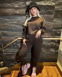 Tulip Round Neck Tracksuit Set - Chocolate